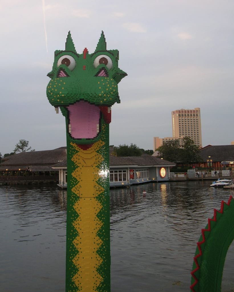 lego dragon at downtown disney